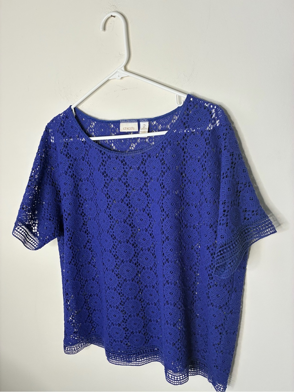 Chico's Cobalt Blue Crochet Short Sleeve Tunic